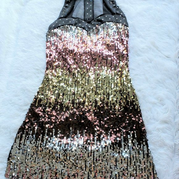 Sequin Mini Dress | Backless Halter Rose Gold | Small - Picture 9 of 14